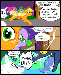 Size: 827x1025 | Tagged: safe, artist:metal-kitty, applejack, pinkie pie, princess celestia, rarity, spike, oc, alicorn, dragon, earth pony, pony, unicorn, comic:mlp project, comic