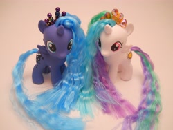 Size: 4320x3240 | Tagged: safe, artist:tiellanicole, princess celestia, princess luna, pony, brushable, custom, filly, irl, photo, toy