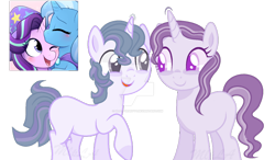 Size: 1024x598 | Tagged: safe, artist:mlploveartyt, derpibooru import, starlight glimmer, trixie, oc, pony, unicorn, female, lesbian, magical lesbian spawn, offspring, parent:starlight glimmer, parent:trixie, parents:startrix, shipping, startrix