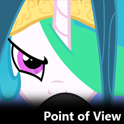Size: 250x250 | Tagged: safe, princess celestia, queen chrysalis, alicorn, changeling, changeling queen, pony, perspective, pov, spoilered image joke