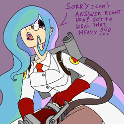 Size: 800x800 | Tagged: safe, artist:ask-video-game-nerd-celestia, princess celestia, crossover, glasses, humanized, medic, team fortress 2