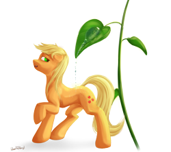 Size: 3129x2783 | Tagged: safe, artist:1deathpony1, applejack, earth pony, pony, appletini, droplet, female, leaf, mare, micro, missing accessory, simple background, solo, transparent background, water droplet