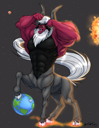 Size: 2550x3300 | Tagged: safe, artist:blues64, artist:cybercat, lord tirek, centaur, armpits, bigger than a planet, commission, earth, high res, macro, male, moon, open mouth, planet, rearing, signature, solo, space, stars, sun