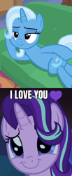 Size: 592x1440 | Tagged: safe, derpibooru import, edit, edited screencap, screencap, starlight glimmer, trixie, pony, unicorn, road to friendship, uncommon bond, caption, draw me like one of your french girls, female, image macro, lesbian, meme, shipping, shipping domino, startrix, text