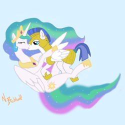 Size: 500x500 | Tagged: safe, artist:beutelwolf, princess celestia, alicorn, pony, embrace, female, guardlestia, kissing, male, royal guard, shipping, straight