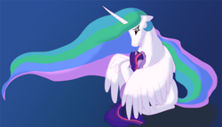 Size: 1000x573 | Tagged: safe, artist:kourabiedes, princess celestia, twilight sparkle, alicorn, pony, comforting twilight, female, filly, hug, mare, momlestia, sad, simple background, winghug