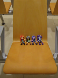 Size: 3456x4608 | Tagged: safe, daring do, rarity, starlight glimmer, sunset shimmer, equestria girls, chair, doll, equestria girls minis, eqventures of the minis, irl, micro, photo, singapore, sitting, toy