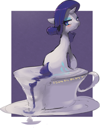 Size: 1602x2056 | Tagged: safe, artist:yajima, rarity, pony, unicorn, blushing, cup, cup of pony, female, melting, micro, plate, solo