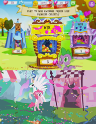 Size: 500x647 | Tagged: safe, artist:capnpea, edit, screencap, pinkie pie, princess celestia, spike, alicorn, dragon, earth pony, pony, balloon pop, balloon pop stand, carnival, confetti, gameloft