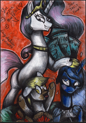 Size: 622x887 | Tagged: safe, artist:artseytrilogy, derpy hooves, princess celestia, princess luna, alicorn, pegasus, pony, female, mare, princess molestia