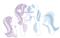 Size: 3328x2100 | Tagged: safe, artist:jessy, derpibooru import, starlight glimmer, trixie, pony, unicorn, boop, female, lesbian, noseboop, shipping, smiling, startrix