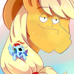 Size: 923x923 | Tagged: safe, edit, applejack, rainbow dash, earth pony, pegasus, pony, 4chan, american dad, cursed image, family guy, macro, micro, peter griffin, stan smith, this is epic, wat