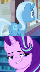 Size: 500x892 | Tagged: safe, derpibooru import, edit, edited screencap, screencap, starlight glimmer, trixie, unicorn, a horse shoe-in, equestria girls, mirror magic, spoiler:eqg specials, butt, cropped, female, glimmer, lesbian, lip bite, plot, school of friendship, shipping, startrix