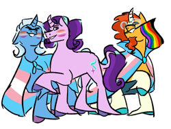 Size: 540x405 | Tagged: safe, artist:lieutenantcactus, derpibooru import, starlight glimmer, sunburst, trixie, pony, unicorn, female, gay pride flag, headcanon, implied gay, implied lesbian, lesbian, lgbt headcanon, male, pride, pride flag, sexuality headcanon, shipping, startrix, trans trixie, transgender pride flag