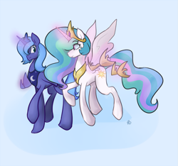 Size: 999x935 | Tagged: safe, artist:pivixkyte, princess celestia, princess luna, alicorn, pony, barehoof, magic, s1 luna