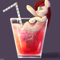 Size: 2500x2500 | Tagged: safe, artist:qwerrtit, oc, oc:appleale, earth pony, pony, bartender, drink, female, ice, mare, micro, small, straw, two toned mane