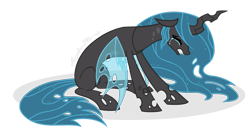 Size: 993x557 | Tagged: safe, artist:angelea-phoenix, princess celestia, changeling, changeling queen, bad end, changelingified, crying, princess chryslestia, sad, simple background, solo, transparent background