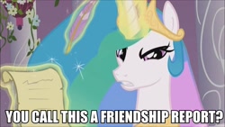 Size: 960x540 | Tagged: safe, princess celestia, alicorn, pony, angry, bitchlestia, image macro, report