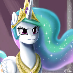 Size: 900x900 | Tagged: safe, artist:johnjoseco, princess celestia, alicorn, pony, the crystal empire, angry, crystal empire, female, mare, solo