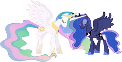 Size: 8460x4330 | Tagged: safe, artist:90sigma, princess celestia, princess luna, alicorn, pony, the crystal empire, absurd resolution, eyes closed, horns are touching, simple background, sisters, spread wings, transparent background, vector, wings