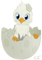 Size: 1024x1453 | Tagged: safe, artist:cyanspark, oc, oc only, oc:der, griffon, cute, egg, hatching, male, micro, simple background, solo, transparent background