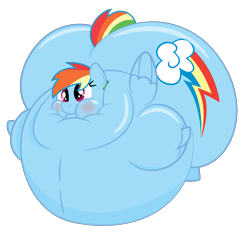 Size: 6667x6667 | Tagged: safe, artist:worstsousaphonehorse, rainbow dash, pegasus, pony, absurd resolution, backwards cutie mark, belly, blimp, blushing, floating, huge butt, impossibly large belly, impossibly large butt, inflation, large butt, rainblimp dash, simple background, solo, transparent background