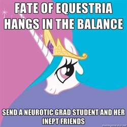 Size: 400x400 | Tagged: safe, princess celestia, alicorn, pony, exploitable meme, female, horn, mare, meme, memegenerator, multicolored mane, solo, white coat