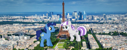 Size: 1605x642 | Tagged: safe, artist:jerryakira79, night light, twilight velvet, pony, unicorn, female, giant ponies in real life, giant pony, irl, macro, male, paris, photo, ponies in real life