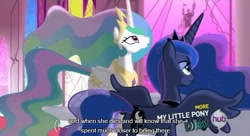 Size: 638x347 | Tagged: safe, screencap, princess celestia, princess luna, alicorn, pony, the crystal empire, youtube caption