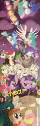 Size: 1600x5000 | Tagged: safe, artist:ppdraw, apple bloom, discord, fluttershy, minuette, nightmare moon, pinkie pie, princess celestia, queen chrysalis, rainbow dash, rarity, roseluck, scootaloo, spike, sweetie belle, trixie, twilight sparkle, alicorn, changeling, changeling queen, dragon, earth pony, pegasus, pony, unicorn, alex mercer