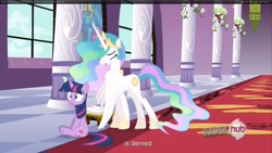 Size: 1920x1080 | Tagged: safe, screencap, princess celestia, twilight sparkle, alicorn, pony, the crystal empire, youtube caption