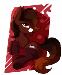 Size: 1706x2048 | Tagged: safe, artist:tatykin, derpibooru import, oc, oc only, oc:java, pony, abstract background, bedroom eyes, clothes, coffee, cute, cutie mark, female, freckles, lying down, mare, socks, solo, underhoof