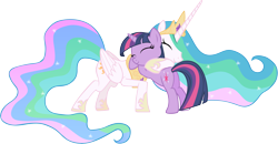 Size: 6483x3379 | Tagged: safe, artist:astringe, princess celestia, twilight sparkle, alicorn, pony, cute, duo, eyes closed, female, hug, momlestia, simple background, smiling, transparent background, vector