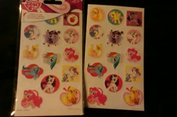 Size: 1280x848 | Tagged: safe, applejack, fluttershy, pinkie pie, princess celestia, rainbow dash, rarity, twilight sparkle, earth pony, pony, apple, irl, merchandise, meta, photo, sticker, twilight is a lion