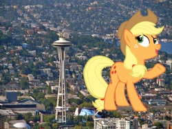 Size: 1024x768 | Tagged: safe, artist:jerryakira79, applejack, earth pony, pony, female, giant pony, highrise ponies, irl, macro, photo, raised hoof