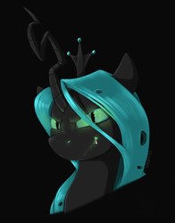 Size: 900x1150 | Tagged: safe, artist:sinrar, derpibooru import, queen chrysalis, changeling, changeling queen, bust, changelings in the comments, crown, female, jewelry, lineless, portrait, regalia, simple background