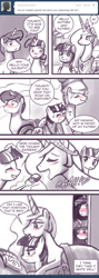 Size: 454x1280 | Tagged: safe, artist:johnjoseco, night light, princess celestia, twilight sparkle, twilight velvet, alicorn, pony, ask, ask princess molestia, comic, female, lesbian, parent, princess molestia, shipping, twilestia