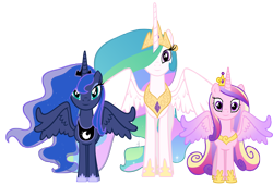 Size: 4000x2719 | Tagged: safe, artist:draikjack, princess cadance, princess celestia, princess luna, alicorn, pony, looking at you, simple background, transparent background, vector