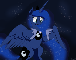 Size: 2997x2350 | Tagged: safe, artist:taurson, princess luna, alicorn, pony, atg 2018, earth, ethereal mane, female, galaxy mane, giant pony, hoof shoes, macro, mare, newbie artist training grounds, planet, pony bigger than a planet, solo