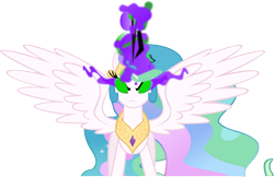 Size: 9163x5943 | Tagged: safe, artist:freak0uo, princess celestia, alicorn, pony, absurd resolution, dark magic, darklestia, female, mare, possessed, possesstia, simple background, solo, sombra eyes, spread wings, transparent background, wings