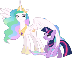 Size: 8926x7222 | Tagged: safe, artist:mehoep, princess celestia, twilight sparkle, unicorn twilight, alicorn, pony, unicorn, the crystal empire, absurd resolution, bitchlestia, duo, ethereal mane, female, mare, raised hoof, simple background, transparent background, vector