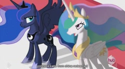 Size: 847x469 | Tagged: safe, screencap, princess celestia, princess luna, alicorn, pony, s03e01, youtube caption