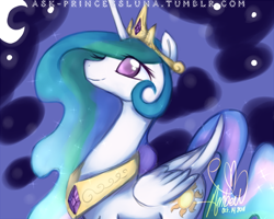 Size: 640x512 | Tagged: safe, artist:ambunny, princess celestia, alicorn, pony, female, horn, mare, multicolored mane, smiling, solo, white coat