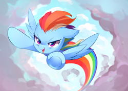 Size: 1138x810 | Tagged: safe, artist:maren, derpibooru import, rainbow dash, pegasus, pony, cute, dashabetes, female, flying, mare, open mouth, solo, underhoof