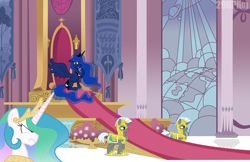 Size: 1024x663 | Tagged: safe, artist:290pika, princess celestia, princess luna, alicorn, pony, crown, female, horn, jewelry, mare, regalia, royal guard, siblings, sisters