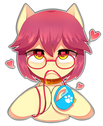 Size: 919x1120 | Tagged: safe, artist:maren, derpibooru import, oc, oc only, oc:karen miyu, earth pony, pony, collar, commission, female, glasses, heart, heart eyes, leash, looking at you, mare, mouth hold, simple background, solo, transparent background, wingding eyes