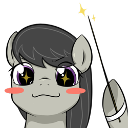 Size: 600x600 | Tagged: safe, artist:maren, derpibooru import, octavia melody, earth pony, pony, :3, blush sticker, blushing, cute, hoof hold, simple background, solo, starry eyes, tavibetes, transparent background, wand, wingding eyes