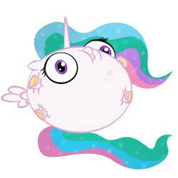 Size: 1008x1008 | Tagged: safe, artist:zomgitsalaura, princess celestia, alicorn, balloonie pony, original species, pony, female, inflation, mare, puffy cheeks, simple background, solo, sparkles, transparent background, wat, wide eyes