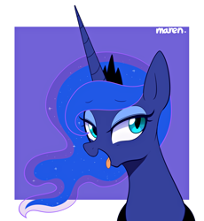 Size: 2897x3145 | Tagged: safe, artist:maren, derpibooru import, princess luna, alicorn, pony, ahegao, crown, female, jewelry, looking at you, open mouth, regalia, solo, tongue out