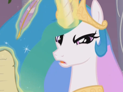 Size: 457x342 | Tagged: safe, princess celestia, alicorn, pony, angry, female, mare, multicolored mane, solo, white coat